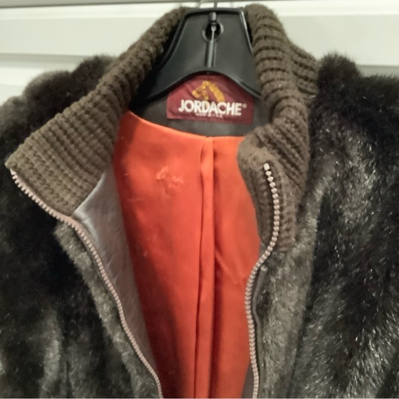 VTG Jordache Brown Faux Fur Full Zip Jacket Knit Sleeve Mock Collar Sz 10/12 - Picture 7 of 15